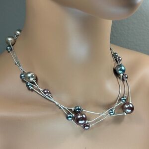 Multicolored Pearlescent Orb Station Necklace